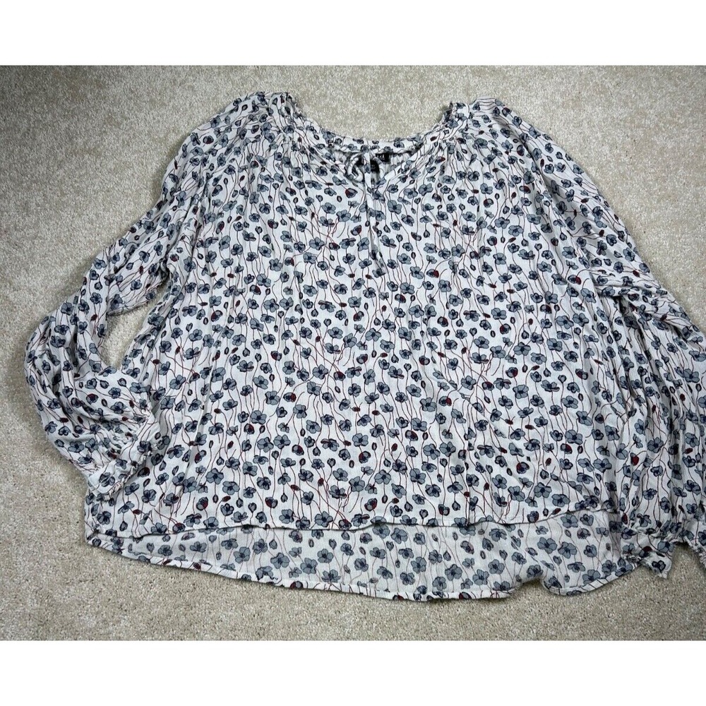 Ana Womans Size Xxl White Floral‎ Tunic Bloomcore Peasant Boho Long Sleeve